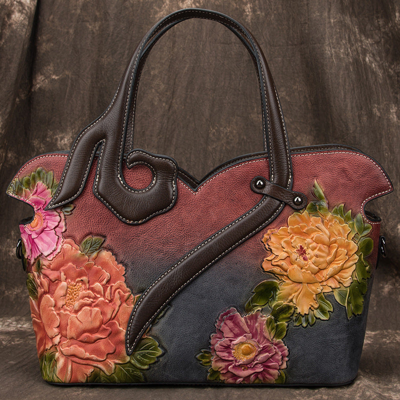 Retro Niche Leather Flower Bag