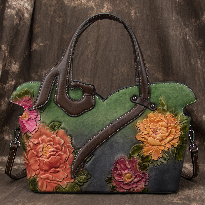 Retro Niche Leather Flower Bag