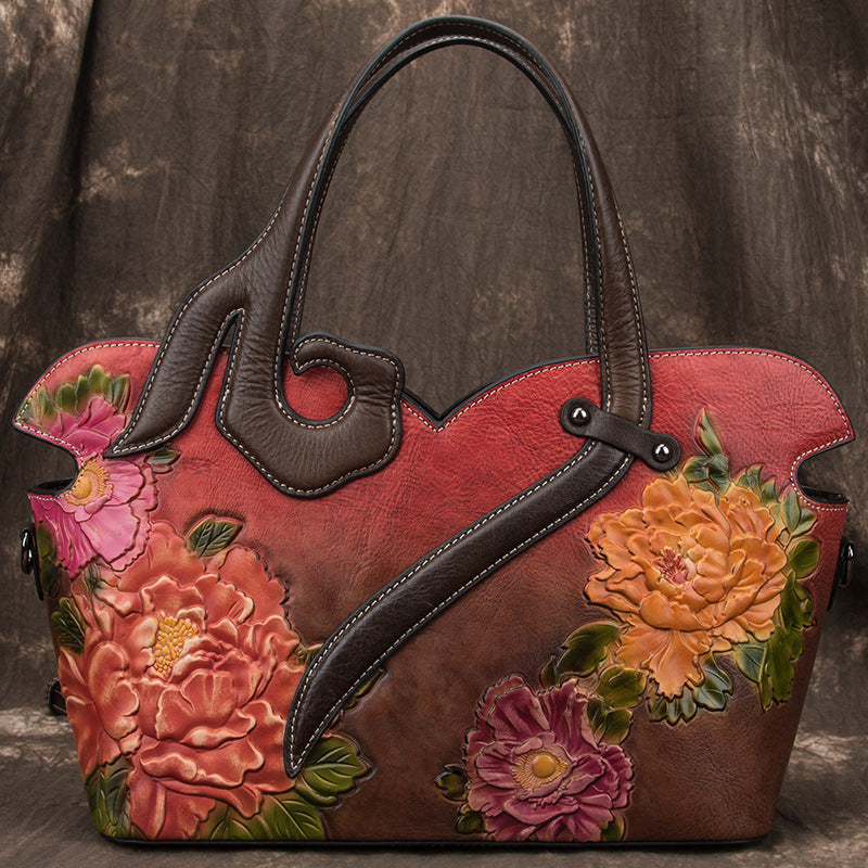 Retro Niche Leather Flower Bag